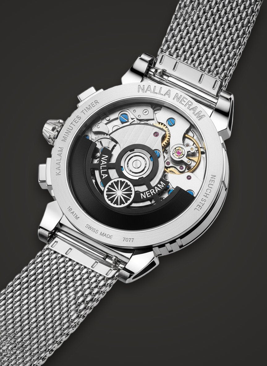 Swiss movement seen through the sapphire caseback